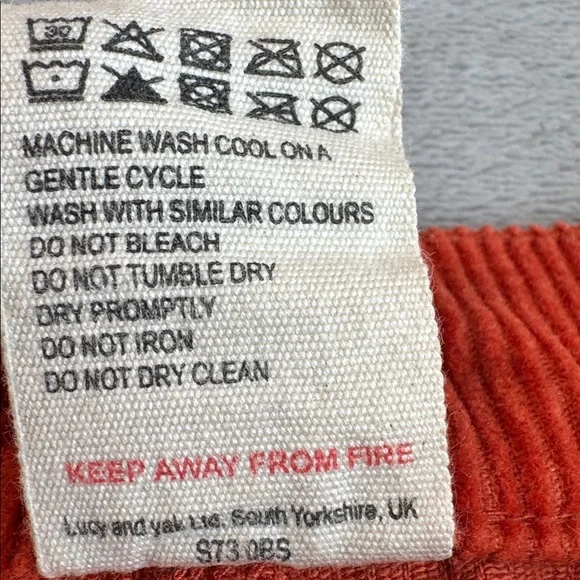Lucy & Yak Bonnie Organic Corduroy Shorts Orange Size W29-W30 - Picture 11 of 15